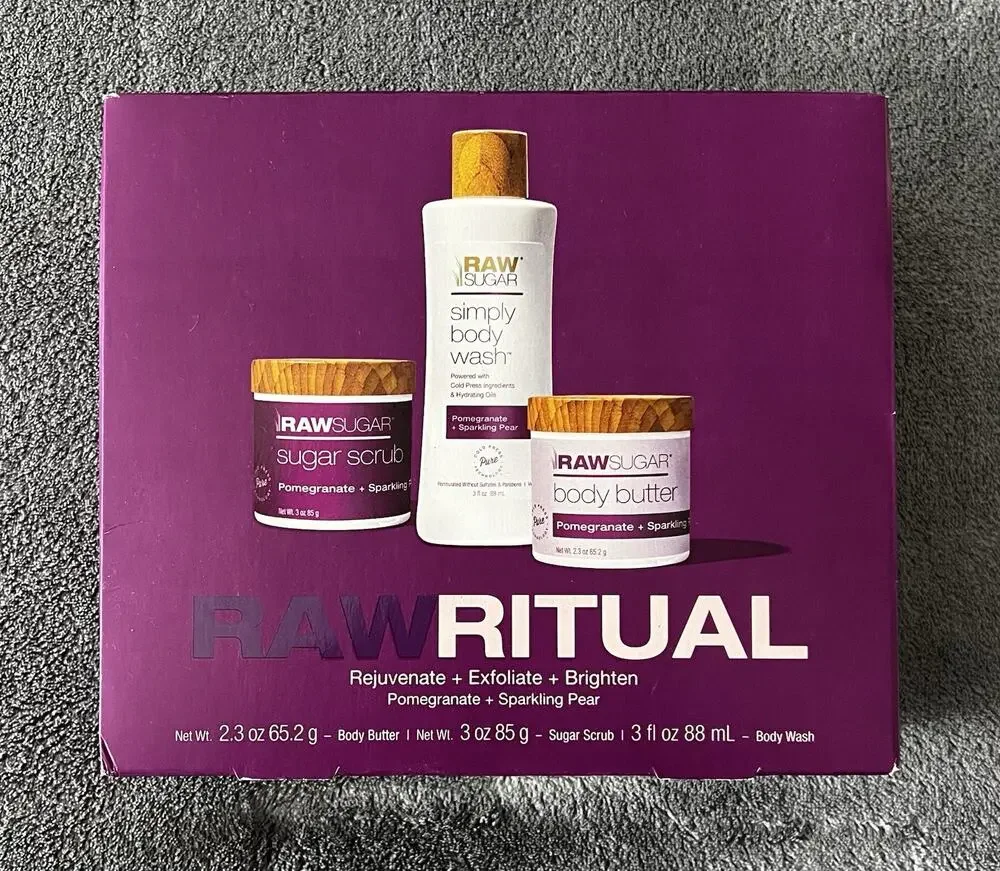 Raw Ritual Kit Sugar Scrub Body Butter+Body Wash Pomegranate & Pear